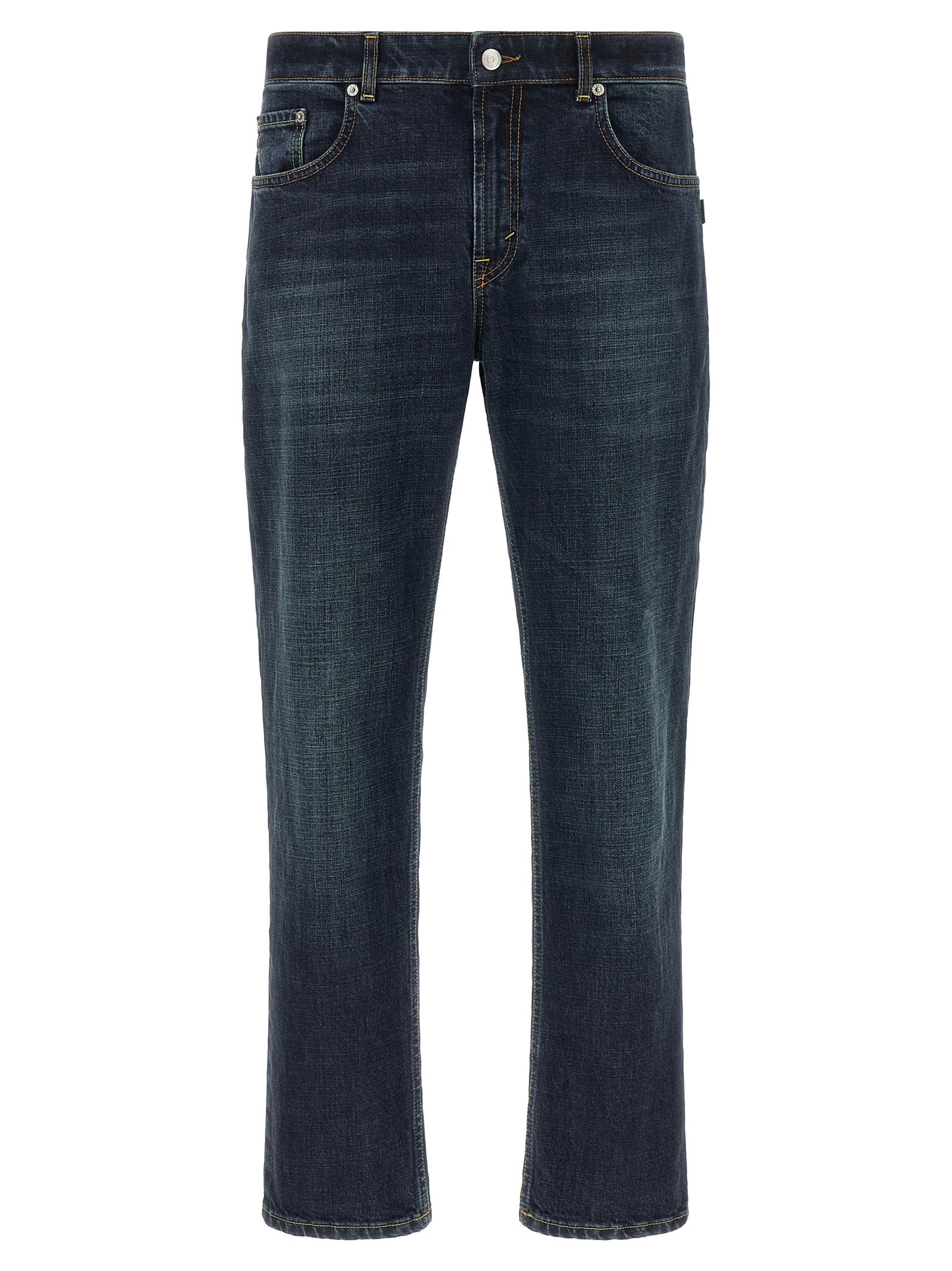 Jeans by Department 5 for men in stretch denim cotton blue & silver features an sartorial straight-leg & cropped and cropped with a mid rise cut for a sartorial finish.