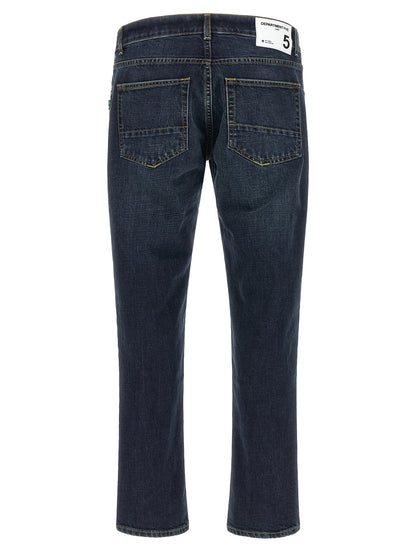 Jeans by Department 5 for men in stretch denim cotton blue & silver features an sophisticated mid rise and straight-leg & cropped with a precise cropped, creating a sophisticated and sophisticated silhouette.
