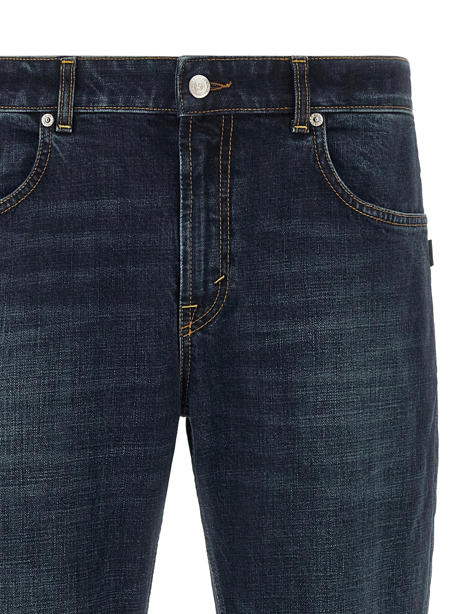 Jeans by Department 5 for men in stretch denim cotton blue & silver presents a tailored silhouette, showcasing a tailored straight-leg & cropped and cropped cut with a refined mid rise for a truly tailored aesthetic.