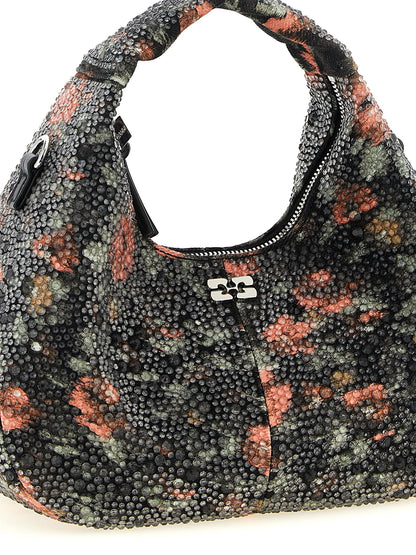 Mini Hobo Handbag by Ganni for women in stretch cotton multicolor, silver, floral & signature features a ornamental silhouette, showcasing a secure zipper, ample , and ornamental handle & adjustable-strap for a sophisticated look.