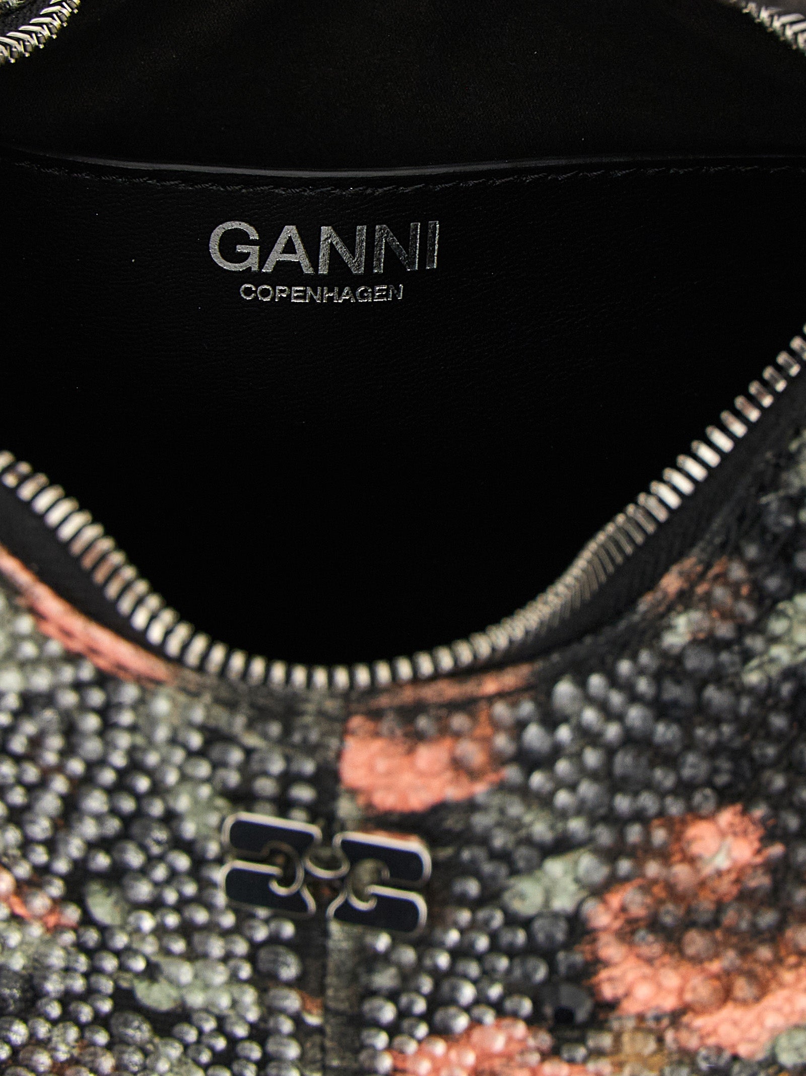 Mini Hobo Handbag by Ganni for women in stretch cotton multicolor, silver, floral & signature features a refined silhouette, showcasing a secure zipper, organized , and versatile handle & adjustable-strap for a refined finish.