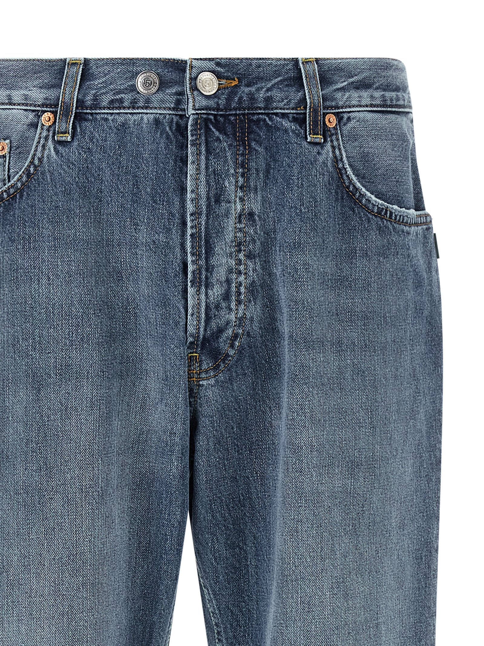 Jeans by Department 5 for men in denim cotton blue & white features a refined silhouette with a refined tapered-leg & cropped, defined by a and a refined cropped for a refined finish.