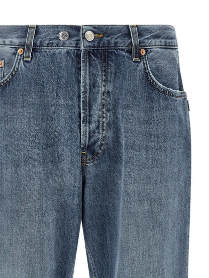 Jeans by Department 5 for men in denim cotton blue & white features a refined silhouette with a refined tapered-leg & cropped, defined by a and a refined cropped for a refined finish.