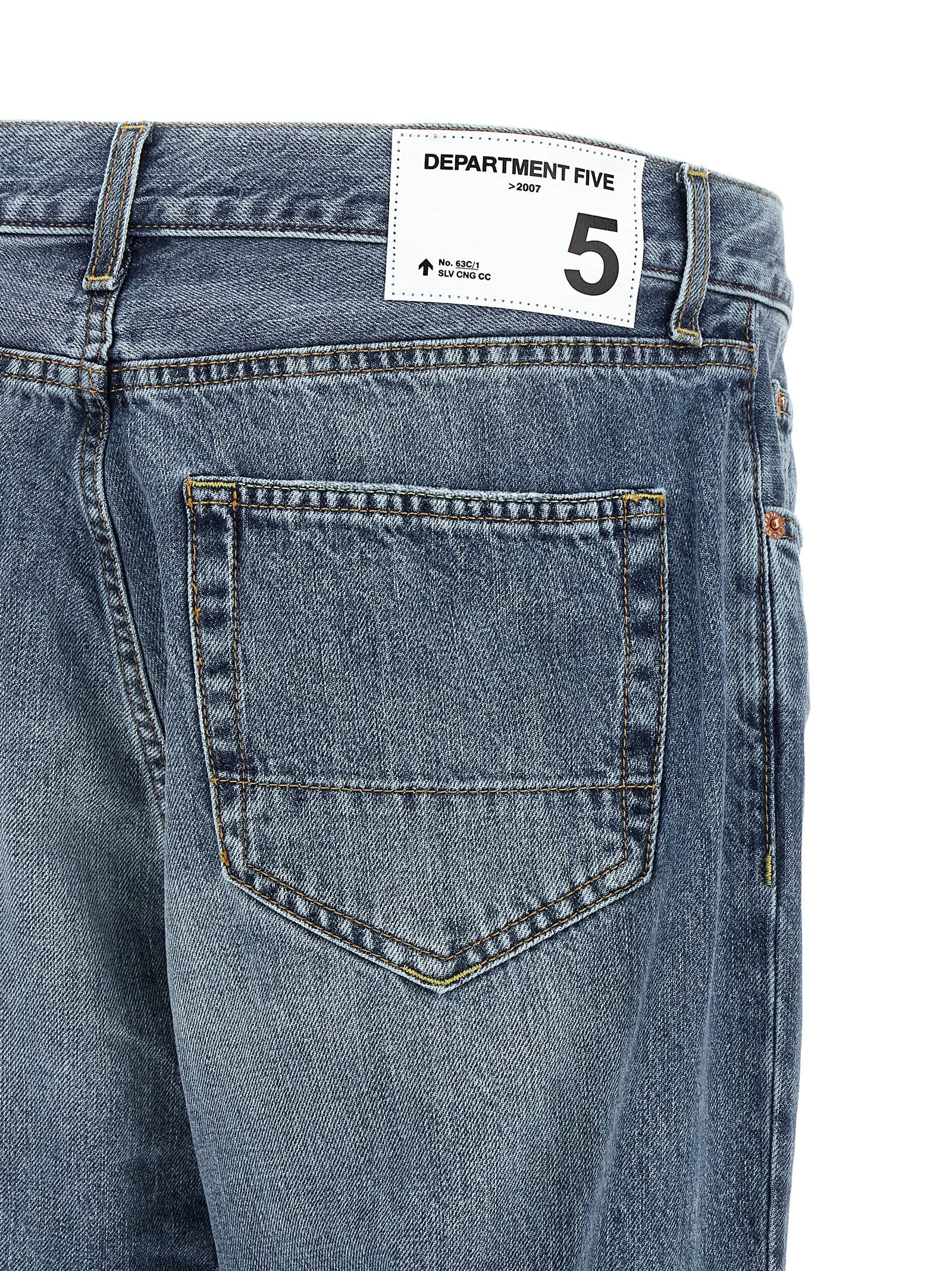 Jeans by Department 5 for men in denim cotton blue & white presents a tailored silhouette, showcasing a tailored tapered-leg & cropped and cropped cut with a refined for a truly tailored aesthetic.