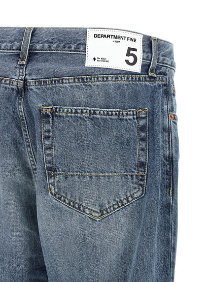 Jeans by Department 5 for men in denim cotton blue & white presents a tailored silhouette, showcasing a tailored tapered-leg & cropped and cropped cut with a refined for a truly tailored aesthetic.