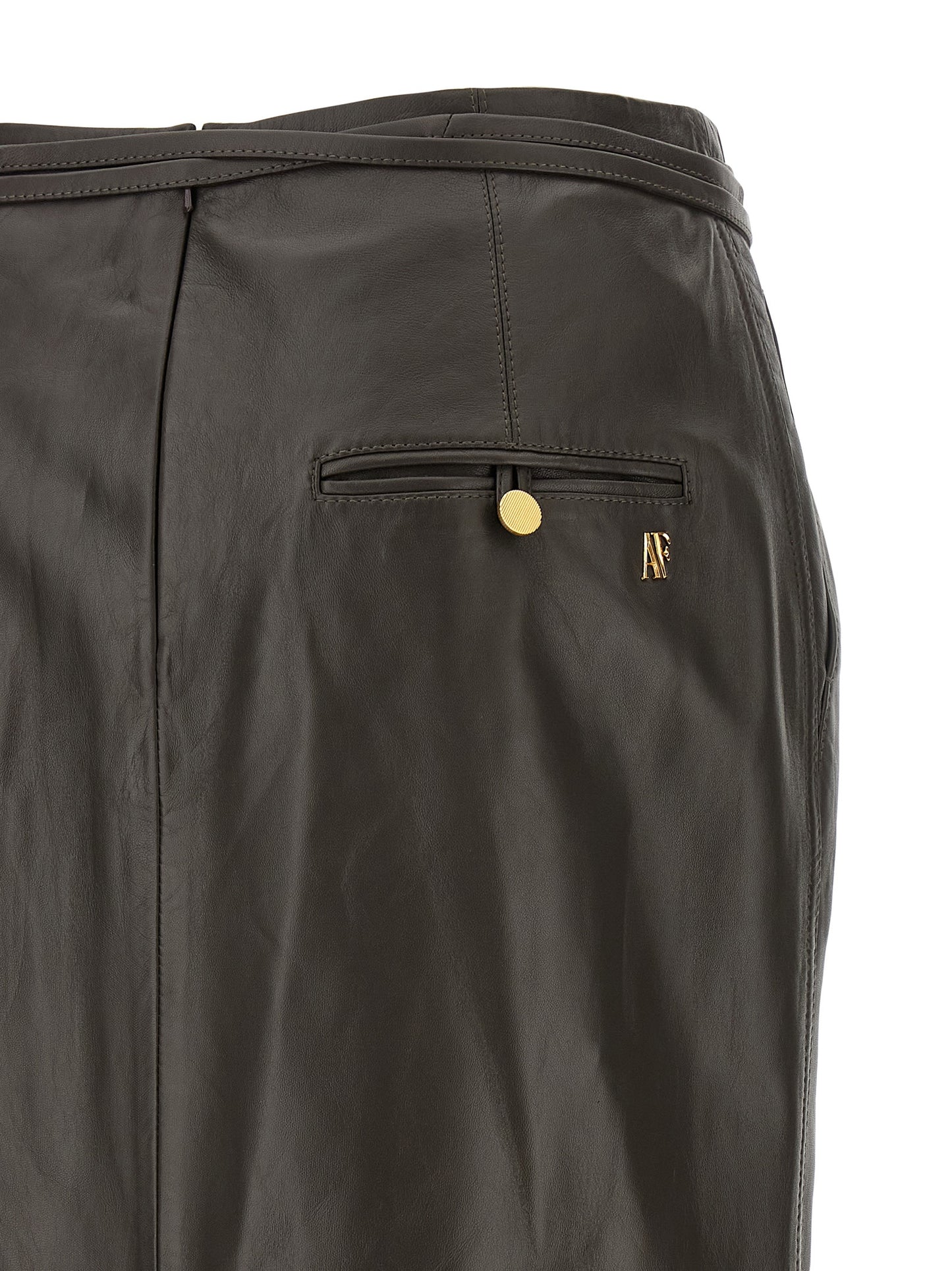 Skirt by Alberta Ferretti for women in acrylic fiber & lamb leather brown & gold features an tailored silhouette, artfully capturing the essence of Women's Straight Acrylic Fiber & Lamb Leather Midi Skirt in a sophisticated midi.