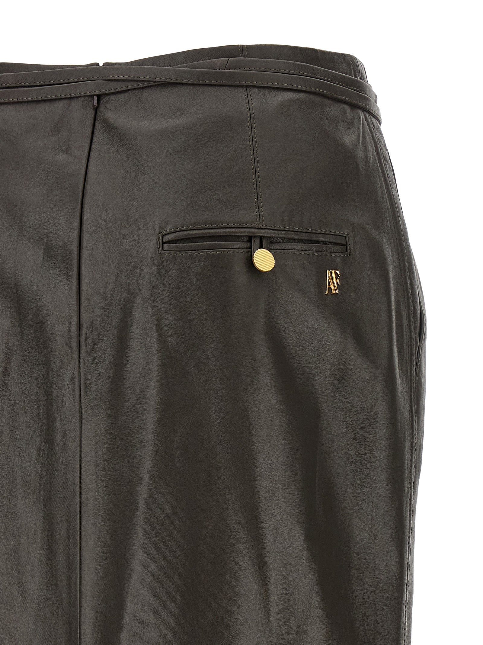 Skirt by Alberta Ferretti for women in acrylic fiber & lamb leather brown & gold features an tailored silhouette, artfully capturing the essence of Women's Straight Acrylic Fiber & Lamb Leather Midi Skirt in a sophisticated midi.