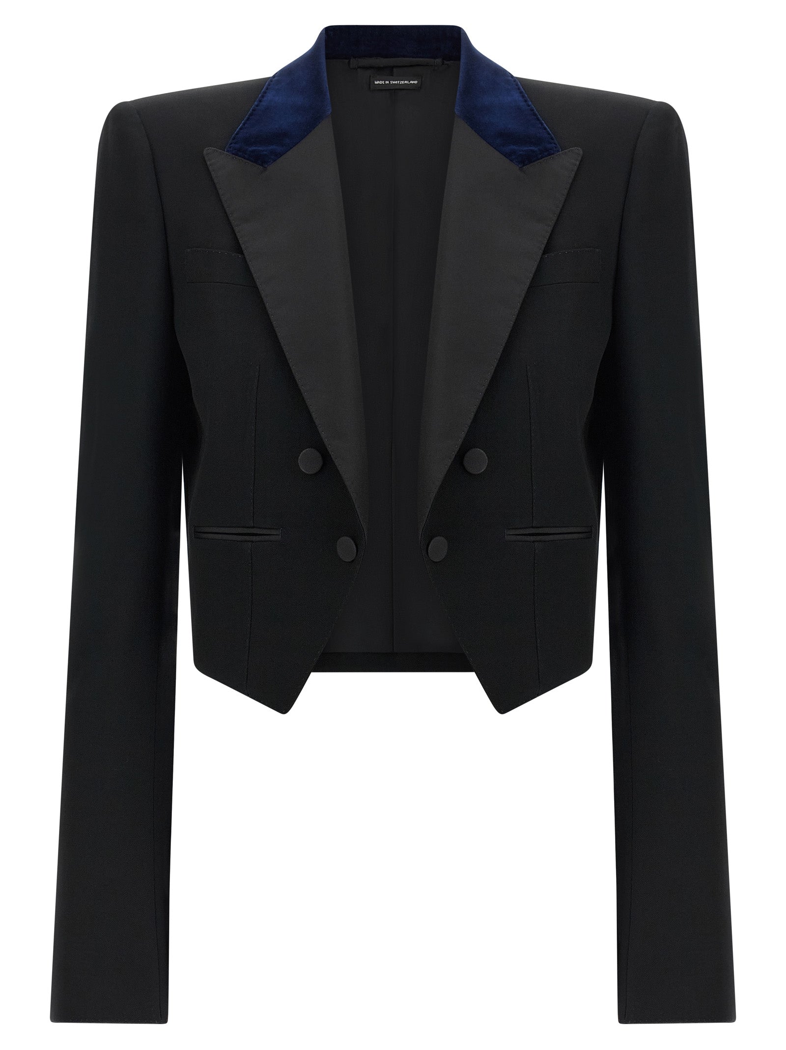 Blazer by Tom Ford for women in wool satin velvet black & dark-blue features an stylish silhouette, showcasing a sophisticated and stylish for a truly stylish finish.