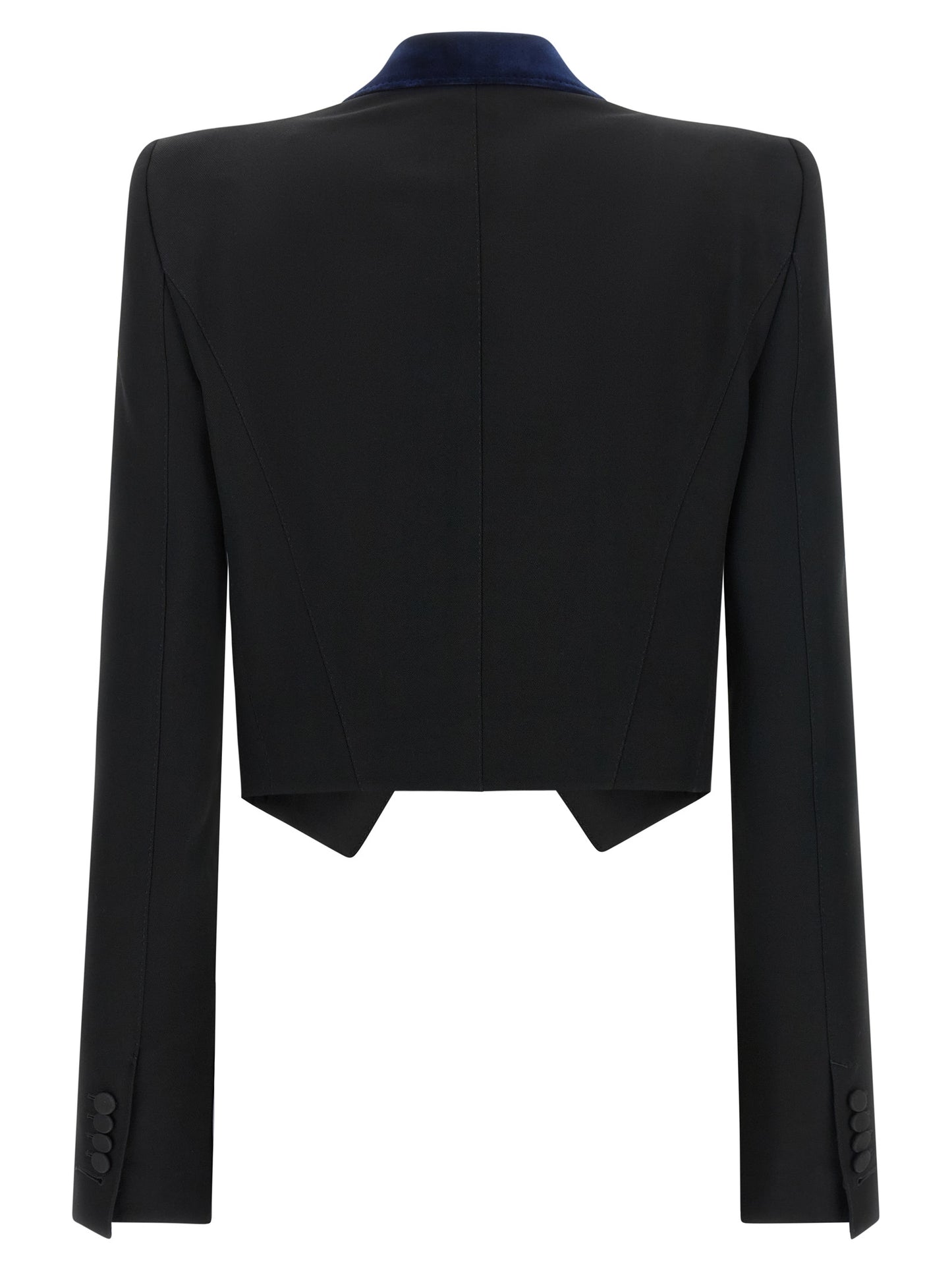 Blazer by Tom Ford for women in wool satin velvet black & dark-blue showcases a discerning silhouette, elegantly detailed with a sophisticated and premium for a truly discerning finish.