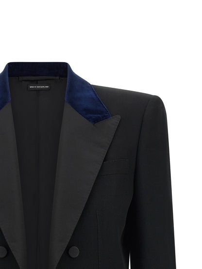 Blazer by Tom Ford for women in wool satin velvet black & dark-blue features an crisp silhouette with sophisticated and a crisp for a truly crisp finish.