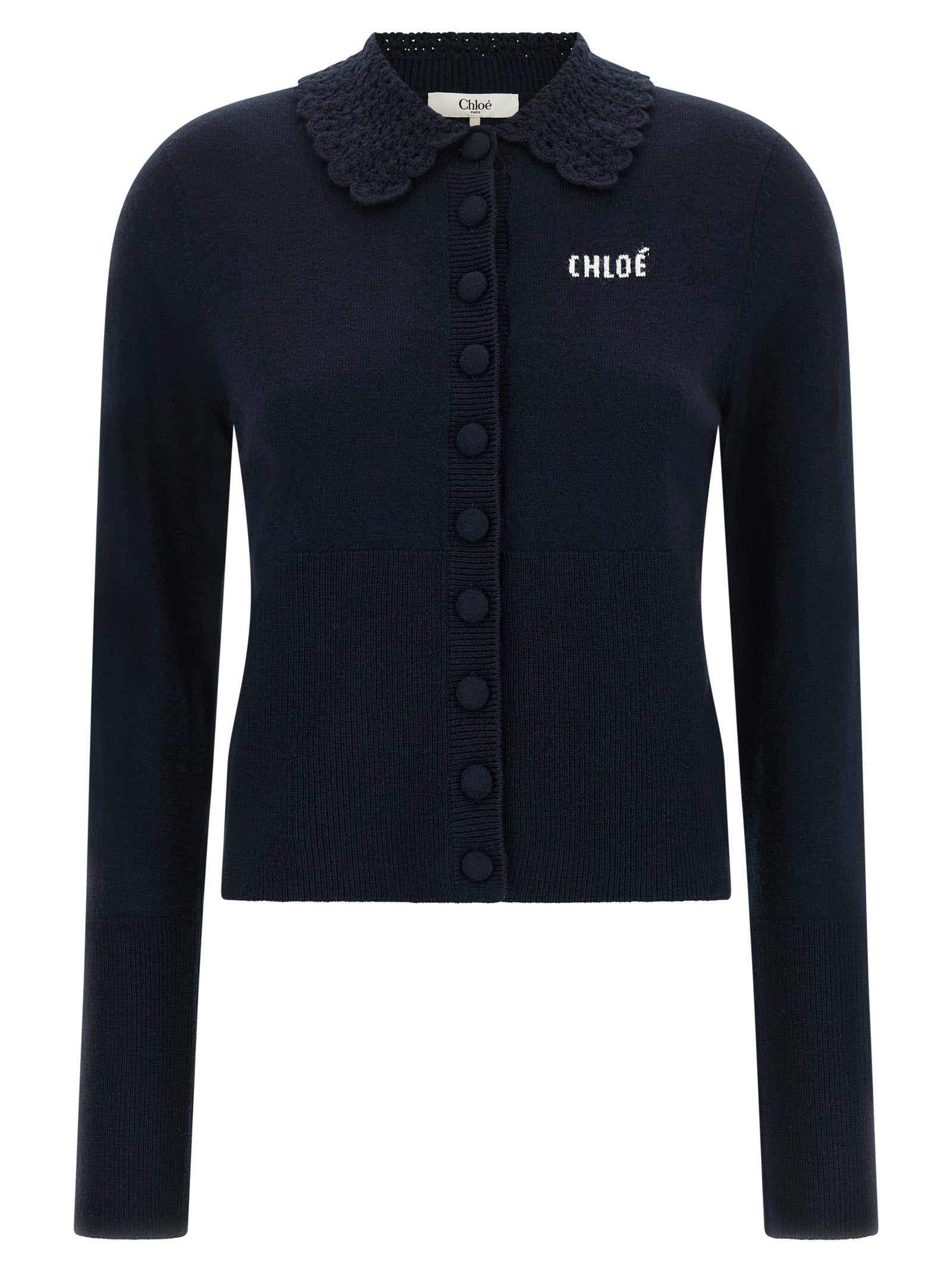 Cardigan by Chloé for women in wool navy features a nuanced silhouette with a refined and nuanced detailing for a sophisticated look.