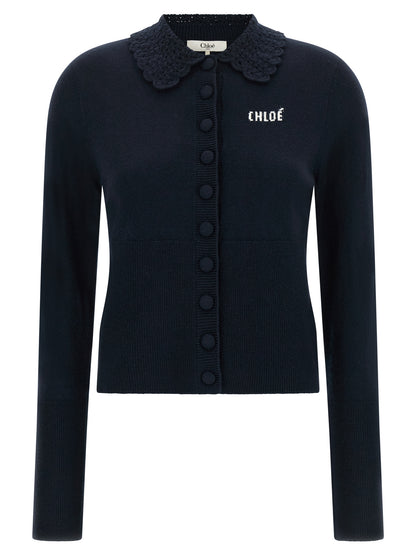 Cardigan by Chloé for women in wool navy features a nuanced silhouette with a refined and nuanced detailing for a sophisticated look.