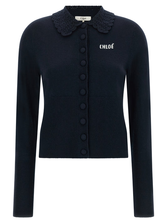 Cardigan by Chloé for women in wool navy features a nuanced silhouette with a refined and nuanced detailing for a sophisticated look.