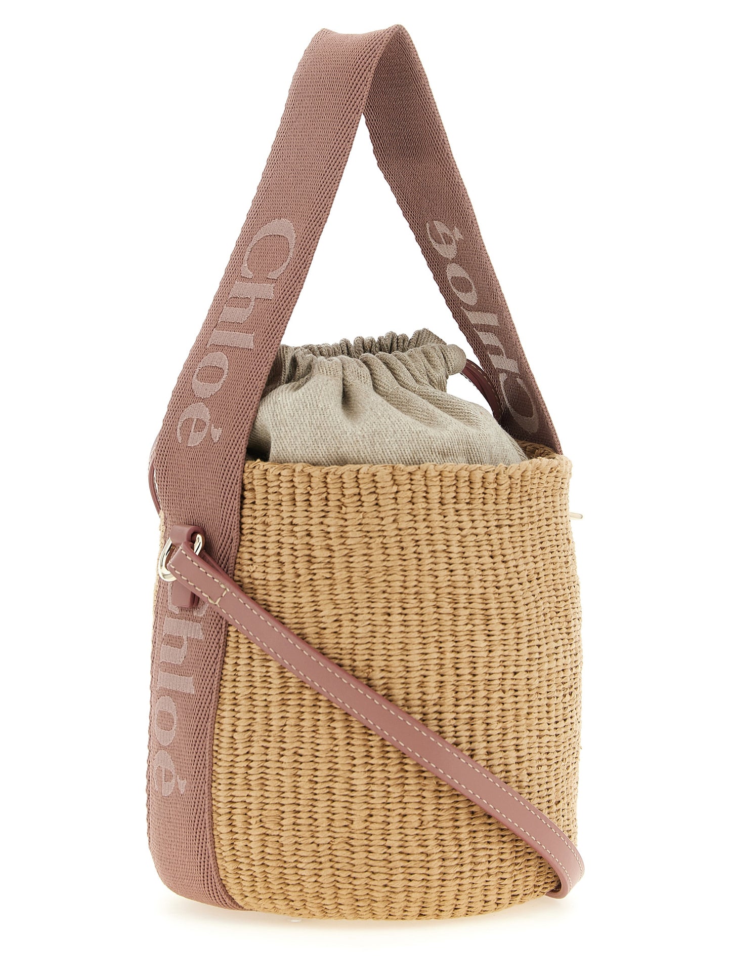 Small Bucket Handbag by Chloé for women in calfskin suede leather beige, natural & signature features a exquisite silhouette, showcasing a secure drawstring and exquisite with versatile shoulder-strap & handle for a exquisite finish.