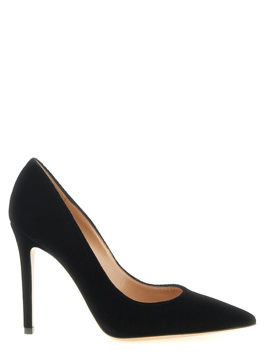 High-Heel Stiletto Pumps Heels by Gianvito Rossi for women in velvet & leather black & gold showcases a exquisite silhouette, perfectly accentuating Women's Velvet & Leather High-Heel Stiletto Pumps Heels with a exquisite stiletto high-heel and exquisite .