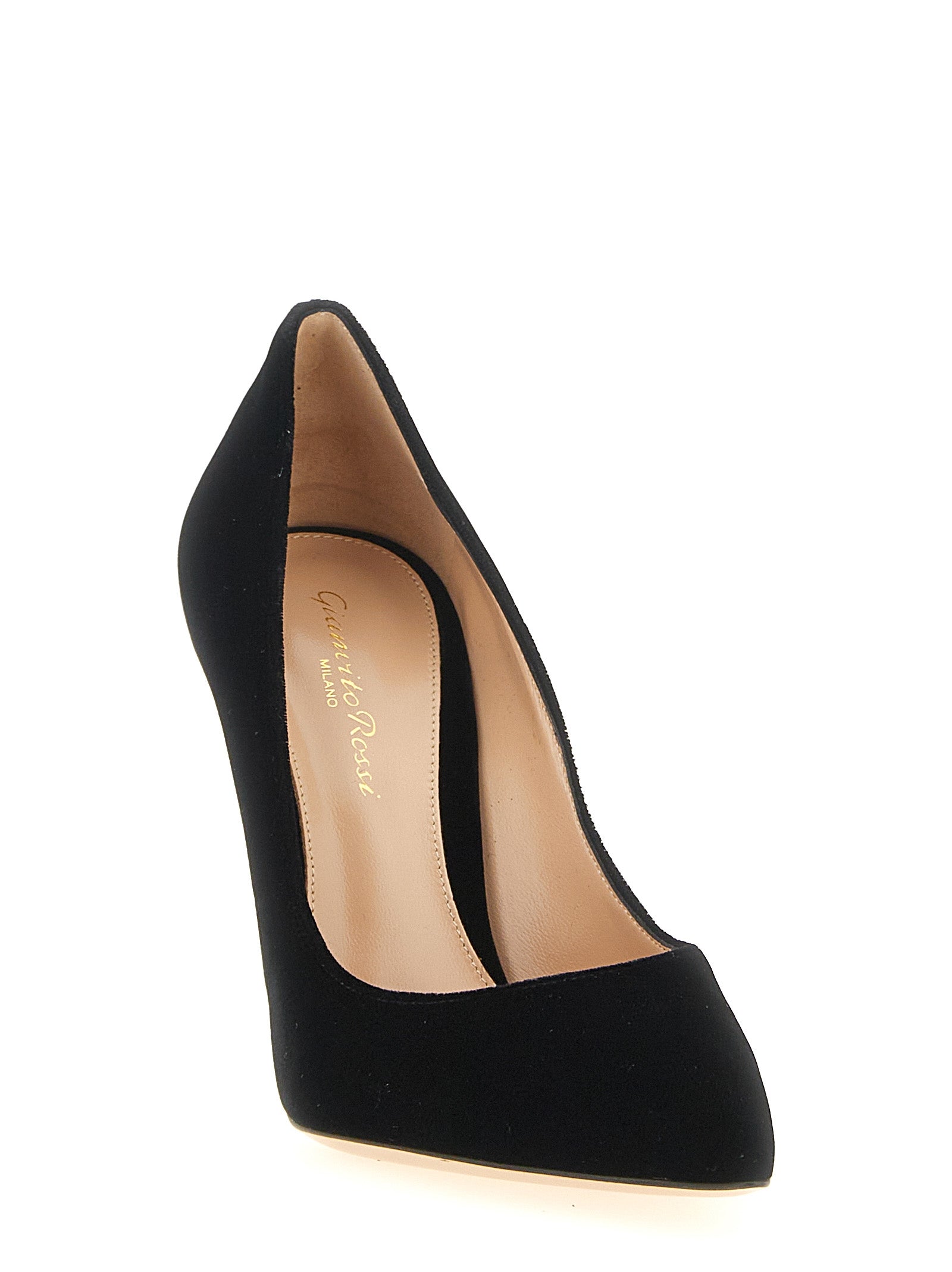 High-Heel Stiletto Pumps Heels by Gianvito Rossi for women in velvet & leather black & gold features an effortlessly chic silhouette from the Women's Velvet & Leather High-Heel Stiletto Pumps Heels collection, showcasing a stiletto high-heel and effortlessly chic for a effortlessly chic look.