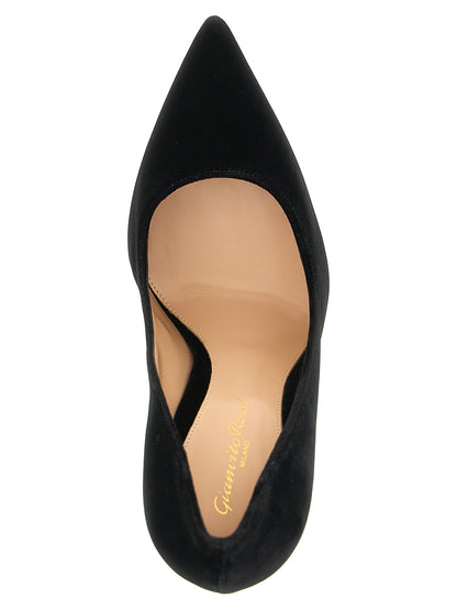 High-Heel Stiletto Pumps Heels by Gianvito Rossi for women in velvet & leather and black & gold showcases a effortlessly elegant silhouette as Women's Velvet & Leather High-Heel Stiletto Pumps Heels, featuring a effortlessly elegant stiletto high-heel and a effortlessly elegant for an elegant look.