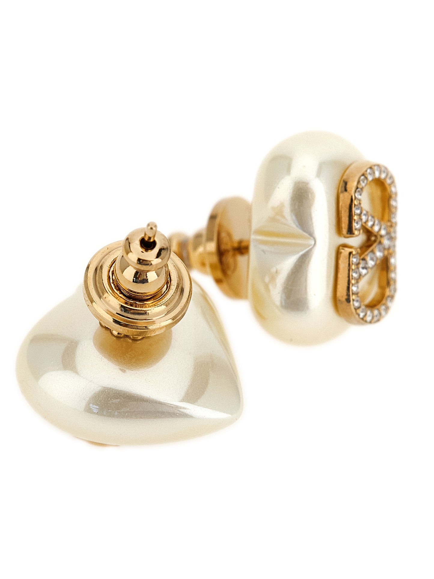 Earrings by Valentino Garavani for women in denim cotton gold, pearl & signature showcases a captivating silhouette, featuring an captivating from the Heart V Logo Women's Gold Brass & Pearls Earrings collection for a captivating finish.