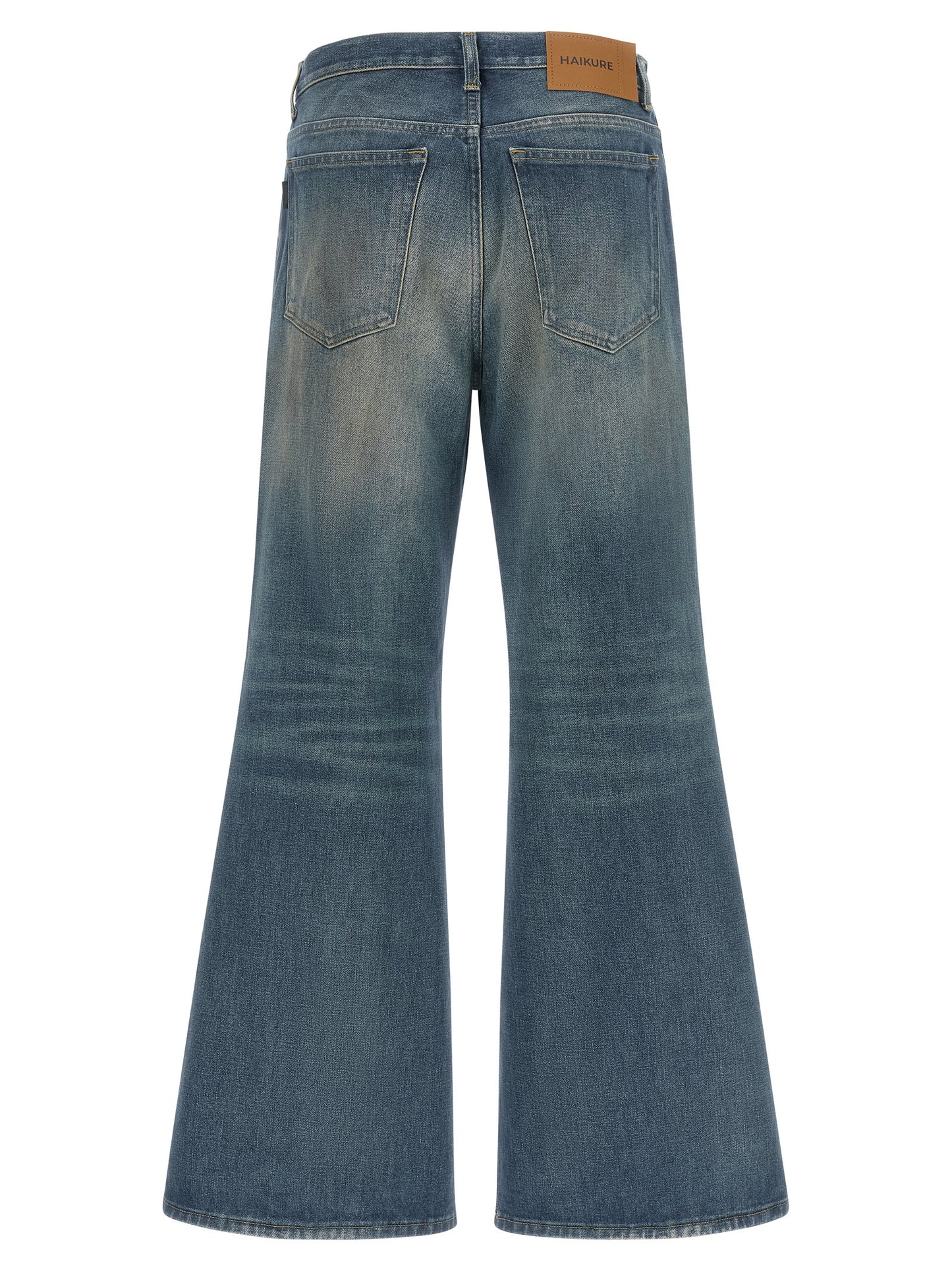 Jeans by Haikure for women in denim cotton blue, brown & silver features an sophisticated and flared & wide with a precise long, creating a sophisticated and sophisticated silhouette.