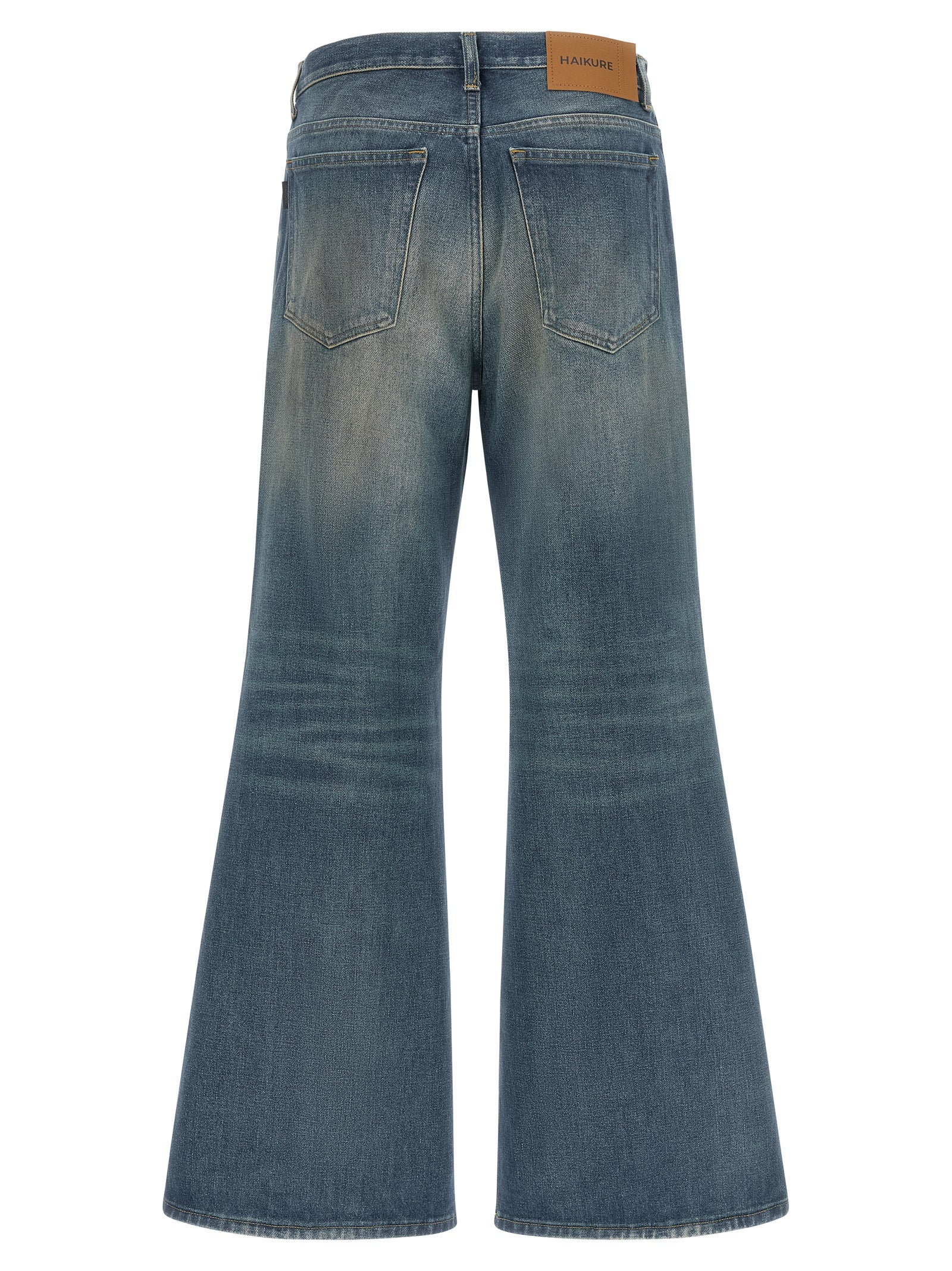 Jeans by Haikure for women in denim cotton blue, brown & silver features an sophisticated and flared & wide with a precise long, creating a sophisticated and sophisticated silhouette.