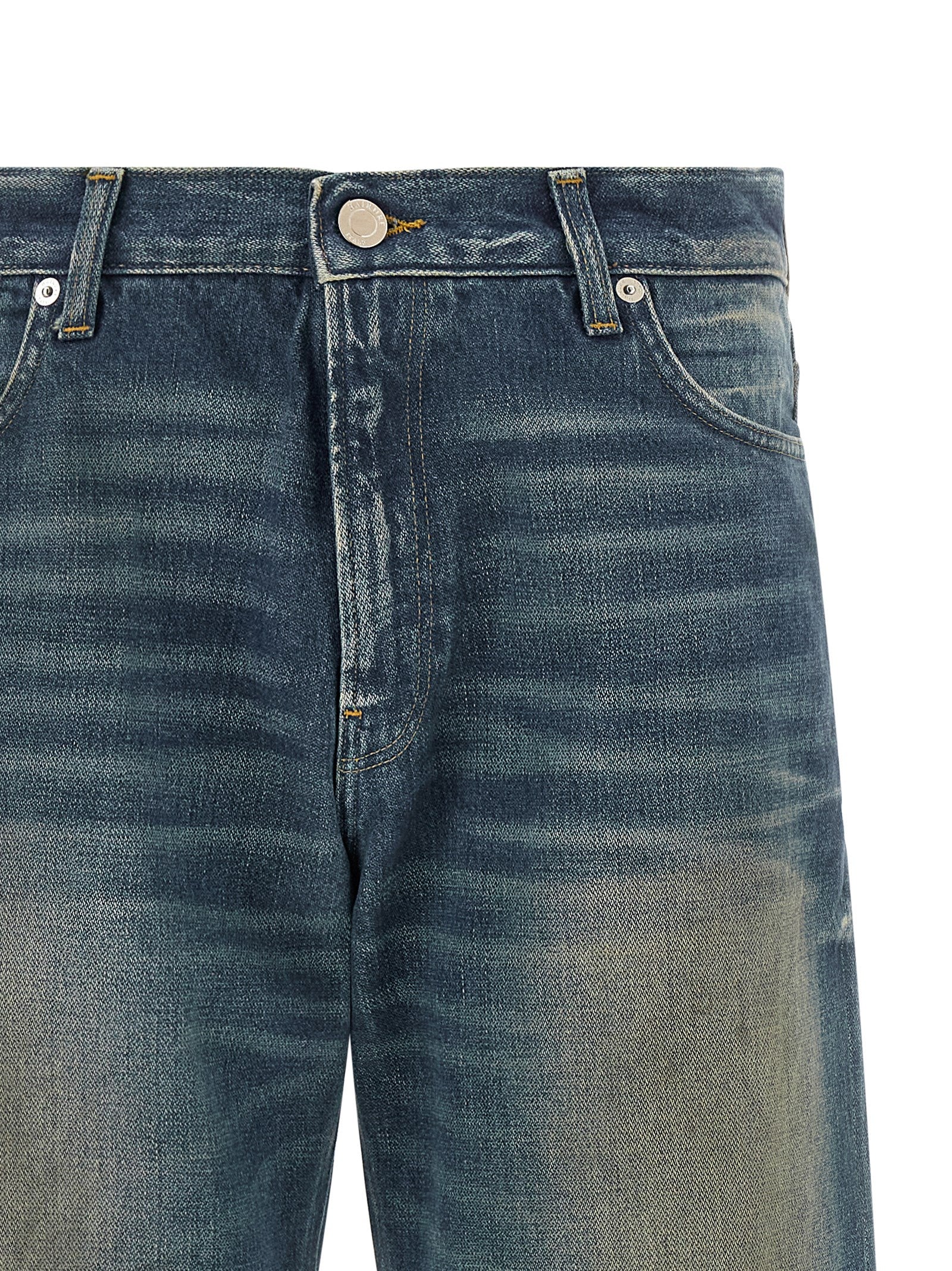 Jeans by Haikure for women in denim cotton blue, brown & silver features a polished silhouette with a polished flared & wide, reaching a polished long and finished with a polished .