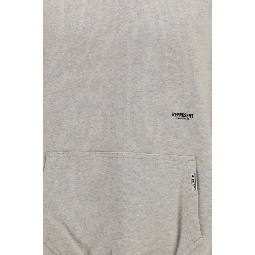 Sweatshirt Hoodie by Represent for men in cotton beige & signature features an avant-garde silhouette, showcasing a sophisticated hooded neckline and detail for a truly avant-garde finish.