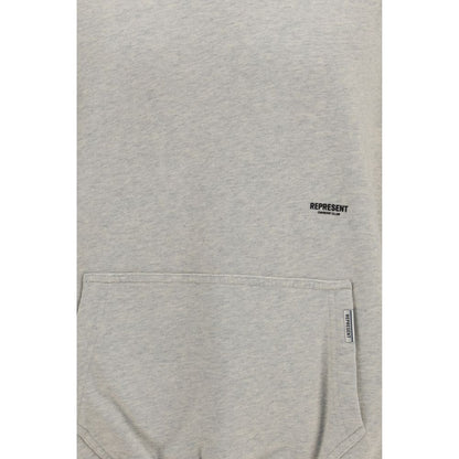 Sweatshirt Hoodie by Represent for men in cotton beige & signature features an avant-garde silhouette, showcasing a sophisticated hooded neckline and detail for a truly avant-garde finish.
