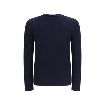 Sweatshirt by Prada for men in virgin wool blue showcases a slouchy chic silhouette, artfully detailed with a slouchy chic crew neckline and for a slouchy chic finish.