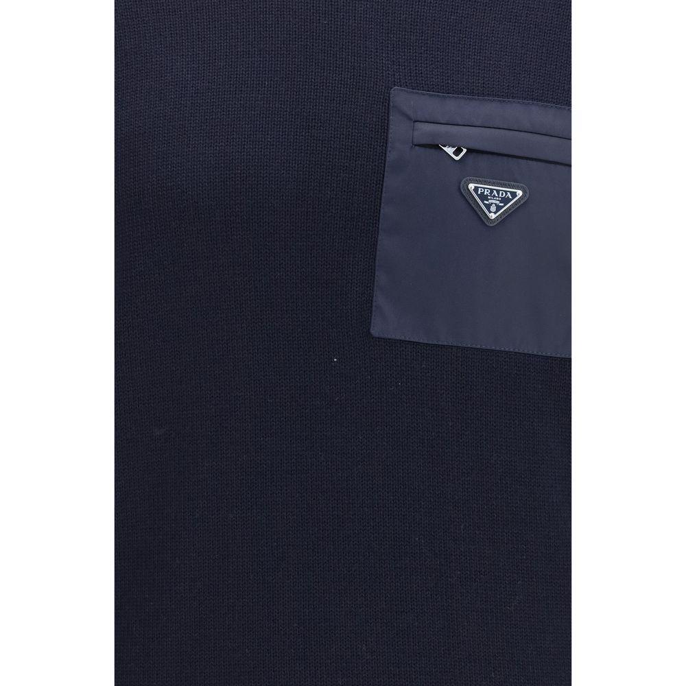 Sweatshirt by Prada for men in virgin wool blue presents a smart casual silhouette, featuring a smart casual crew neckline and for a sophisticated look.