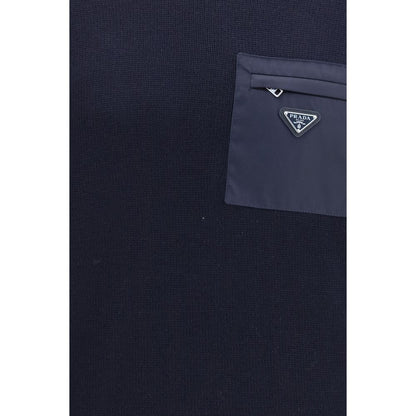 Sweatshirt by Prada for men in virgin wool blue presents a smart casual silhouette, featuring a smart casual crew neckline and for a sophisticated look.
