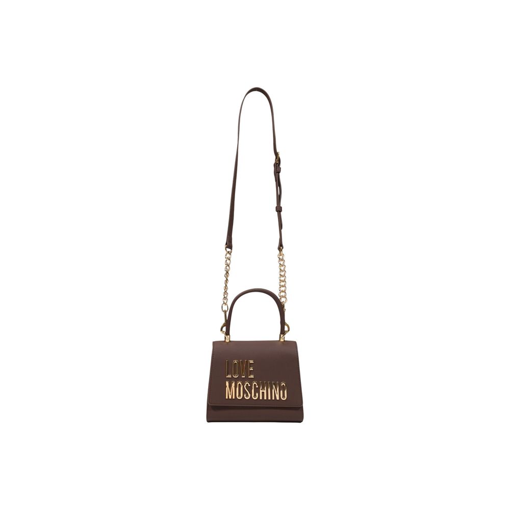 Small Flap Handbag by Love Moschino for women in polyethylene & polyurethane brown & gold presents a ornamental silhouette, showcasing a secure flap, ample , and versatile handle for a ornamental finish.