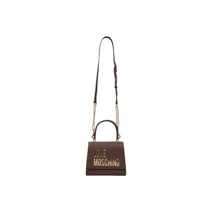 Small Flap Handbag by Love Moschino for women in polyethylene & polyurethane brown & gold presents a ornamental silhouette, showcasing a secure flap, ample , and versatile handle for a ornamental finish.