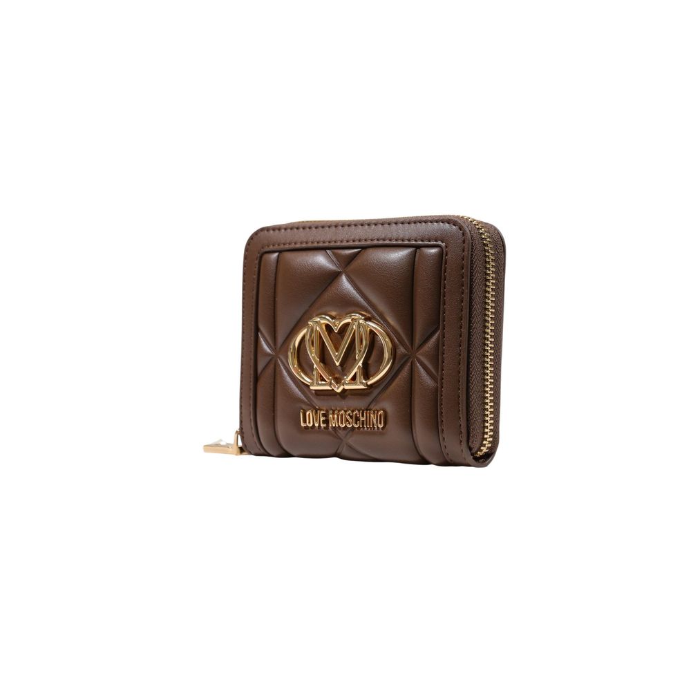 Wallet by Love Moschino for women in polyester polyurethane & polyethylene brown & gold features a streamlined silhouette, showcasing the streamlined Polyester Polyurethane & Polyethylene Wallet design with sophisticated compact-design for a premium look.