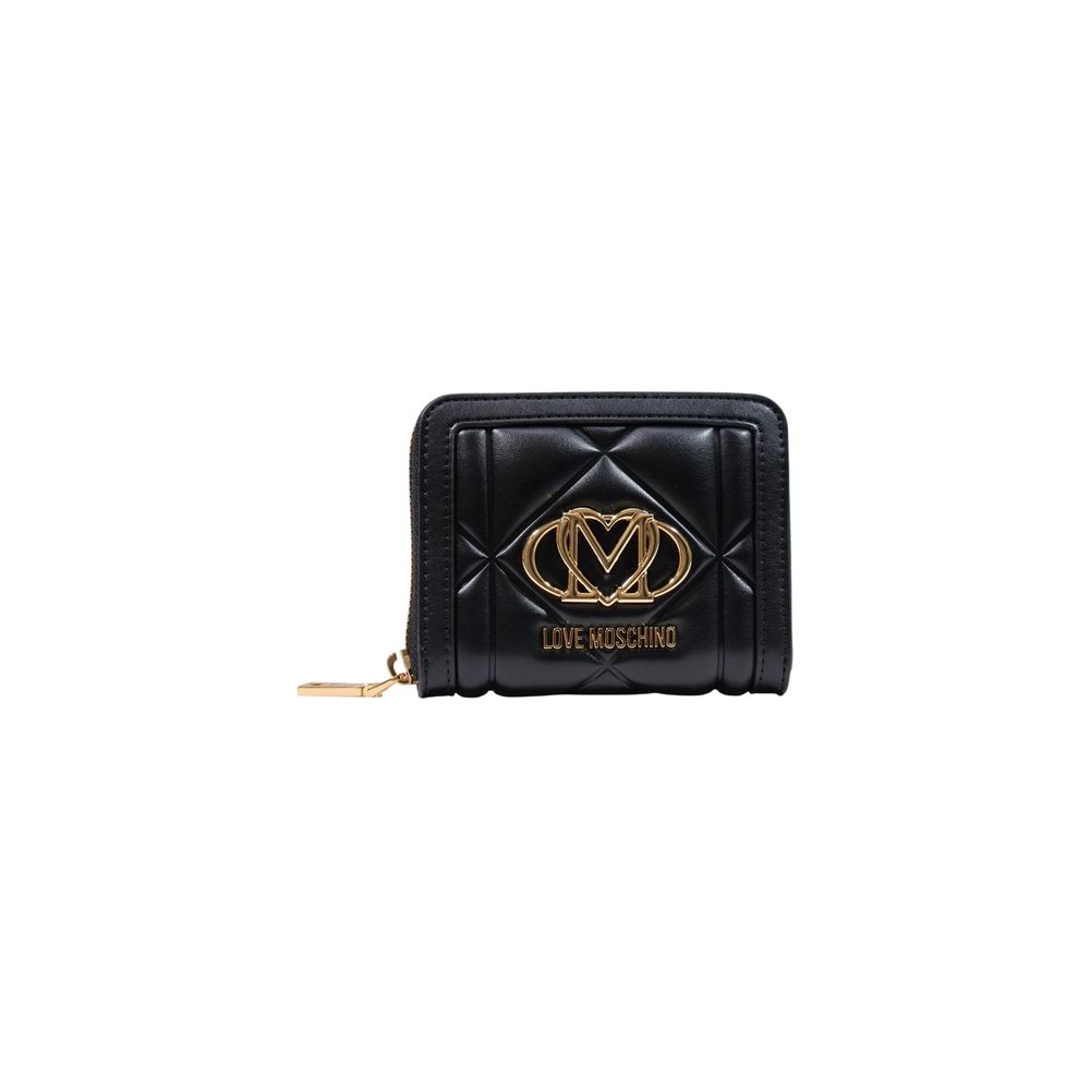 Wallet by Love Moschino for women in polyester polyurethane & polyethylene black & gold showcases a discerning silhouette, artfully capturing the essence of Polyester Polyurethane & Polyethylene Wallet with its functional compact-design.