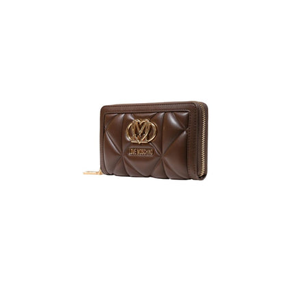 Wallet by Love Moschino for women in polyethylene & polyurethane brown & gold presents a refined silhouette, artfully capturing the essence of the Polyethylene & Polyurethane Wallet design with sophisticated for a refined look.