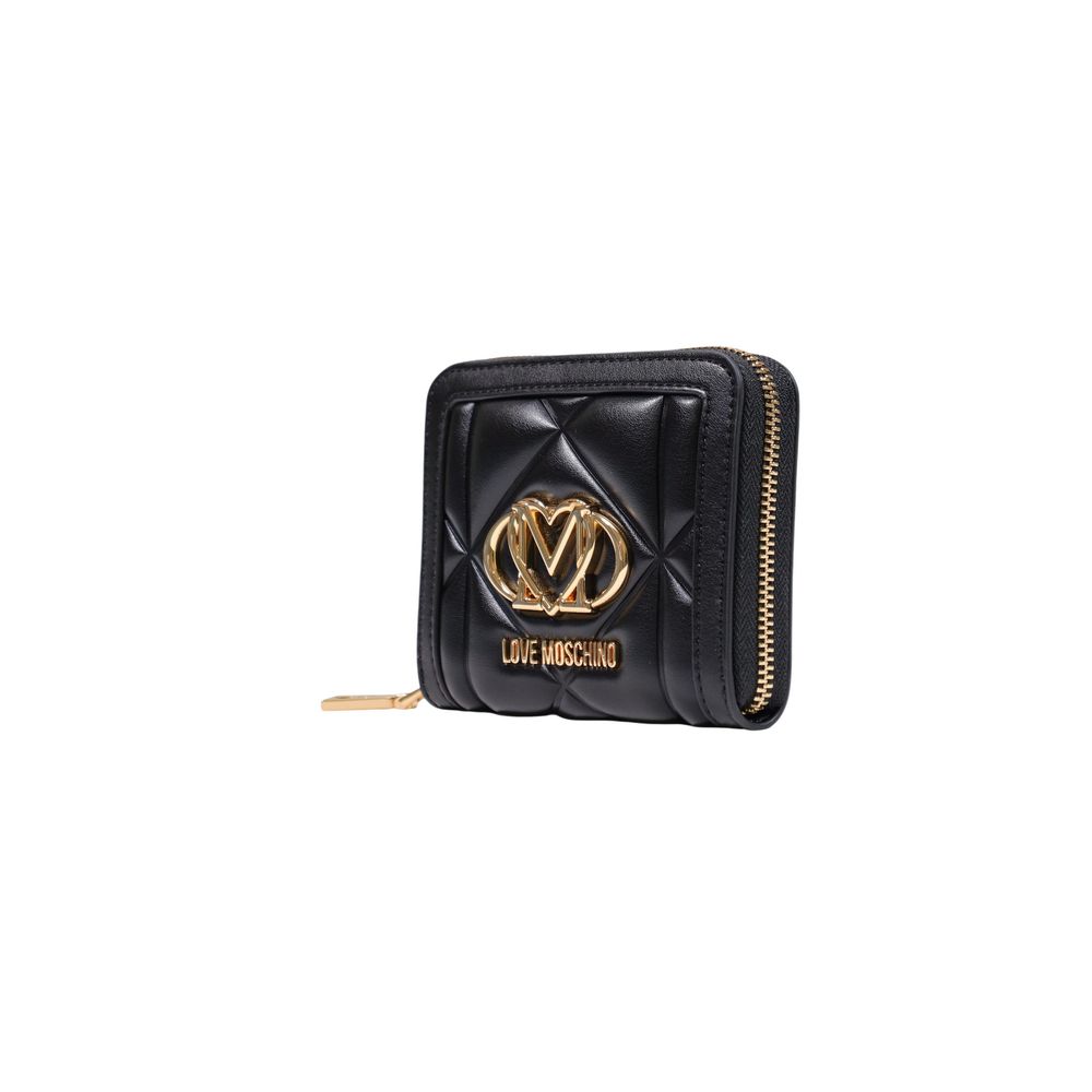 Wallet by Love Moschino for women in polyester polyurethane & polyethylene black & gold presents a streamlined silhouette, showcasing the sophisticated design of the Polyester Polyurethane & Polyethylene Wallet collection with functional compact-design.