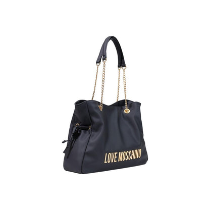 This Large Shopper Handbag by Love Moschino for women in faux leather and black & gold presents a sculptural silhouette featuring a secure , ample , and versatile handle for a sculptural finish.