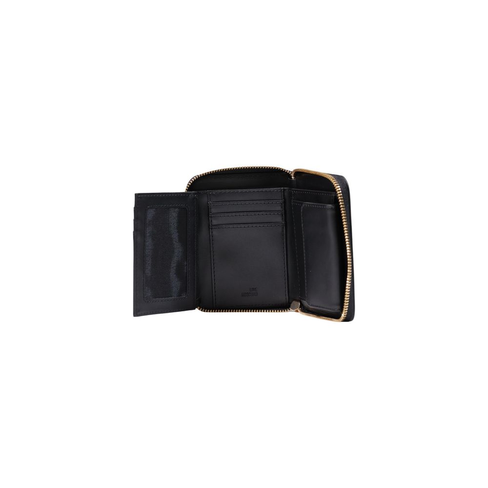Wallet by Love Moschino for women in polyester polyurethane & polyethylene black & gold presents a refined silhouette, artfully capturing the essence of the Polyester Polyurethane & Polyethylene Wallet design with sophisticated compact-design for a refined look.