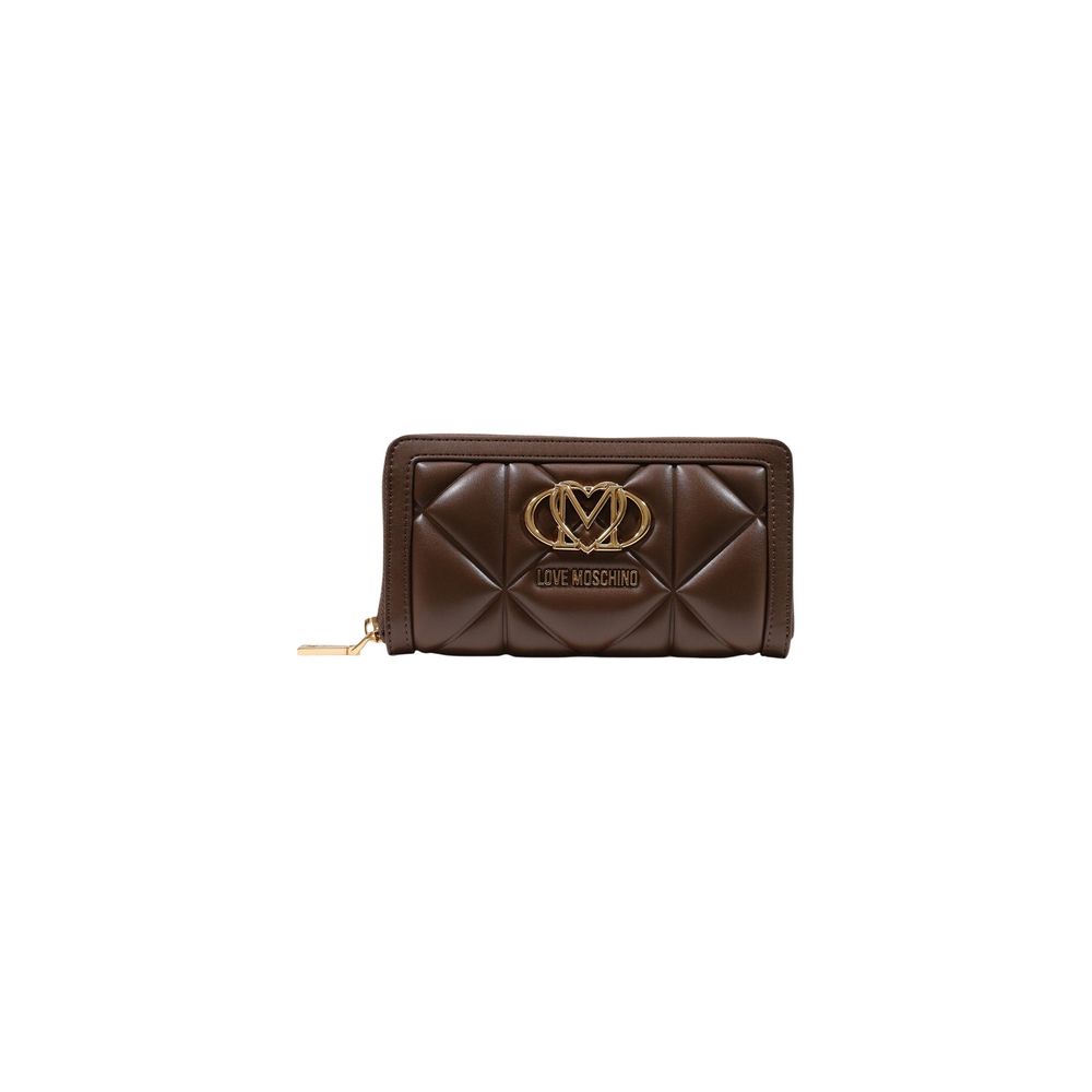 Wallet by Love Moschino for women in polyethylene & polyurethane brown & gold showcases a refined silhouette, artfully capturing the essence of the refined Polyethylene & Polyurethane Wallet design with functional .