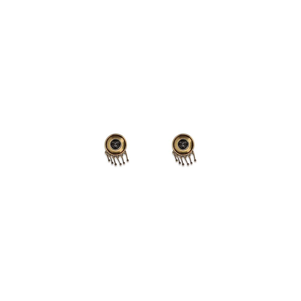 Earrings by Versace for women in bos taurus calf leather gold showcases a enchanting silhouette, artfully incorporating the intricate clip-on drop seen in the Medusa Women's Clip On Drop Gold Brass Earrings.