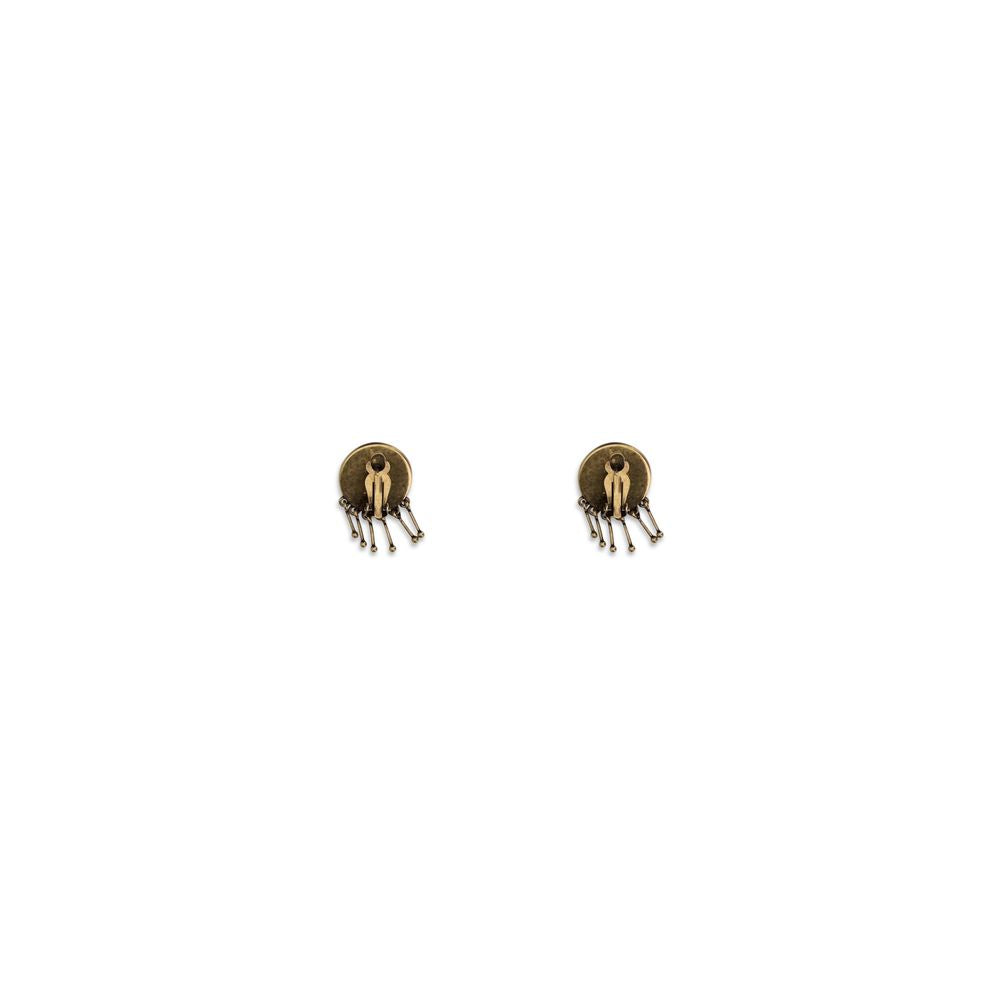 Earrings by Versace for women in bos taurus calf leather gold features an ornate clip-on drop from the Medusa Women's Clip On Drop Gold Brass Earrings collection, showcasing a ornate finish that embodies sophisticated luxury.