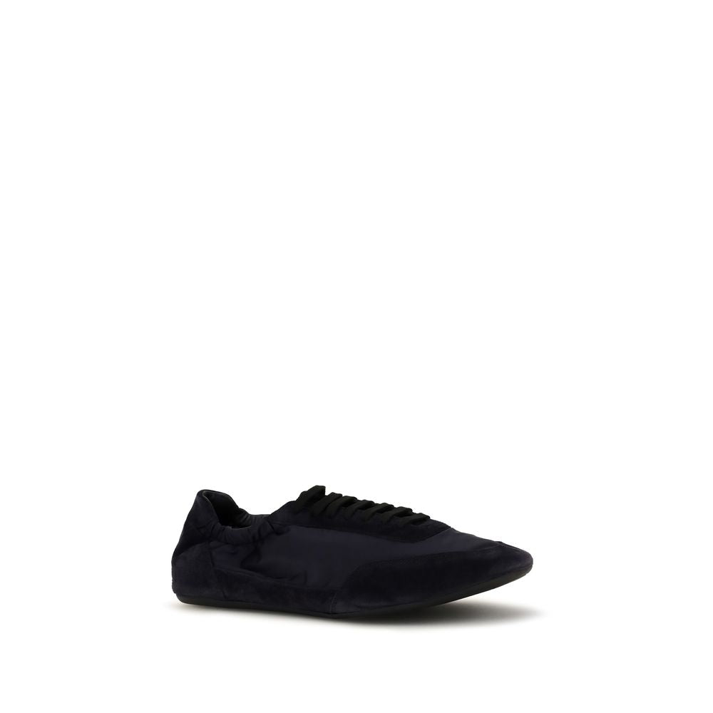 Athletic Sneakers by Prada for men in nylon suede leather blue & monogram presents a sleek silhouette, perfectly capturing the athletic style essence of Men's Athletic Nylon Suede Leather Sneakers with its sleek design and premium finish.
