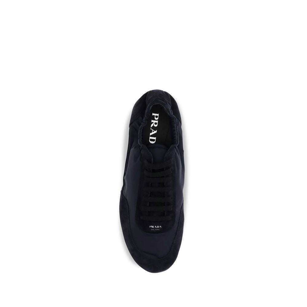 Athletic Sneakers by Prada for men in nylon suede leather blue & monogram features an exquisite silhouette, showcasing the premium athletic style of the Men's Athletic Nylon Suede Leather Sneakers with an exquisite finish.