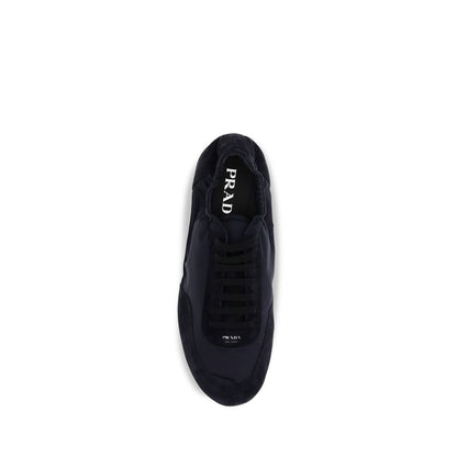 Athletic Sneakers by Prada for men in nylon suede leather blue & monogram features an exquisite silhouette, showcasing the premium athletic style of the Men's Athletic Nylon Suede Leather Sneakers with an exquisite finish.