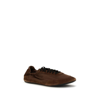 Athletic Sneakers by Prada for men in nylon suede leather brown & monogram features an timeless silhouette from the Men's Athletic Nylon Suede Leather Sneakers collection, showcasing a timeless athletic style for a timeless look.