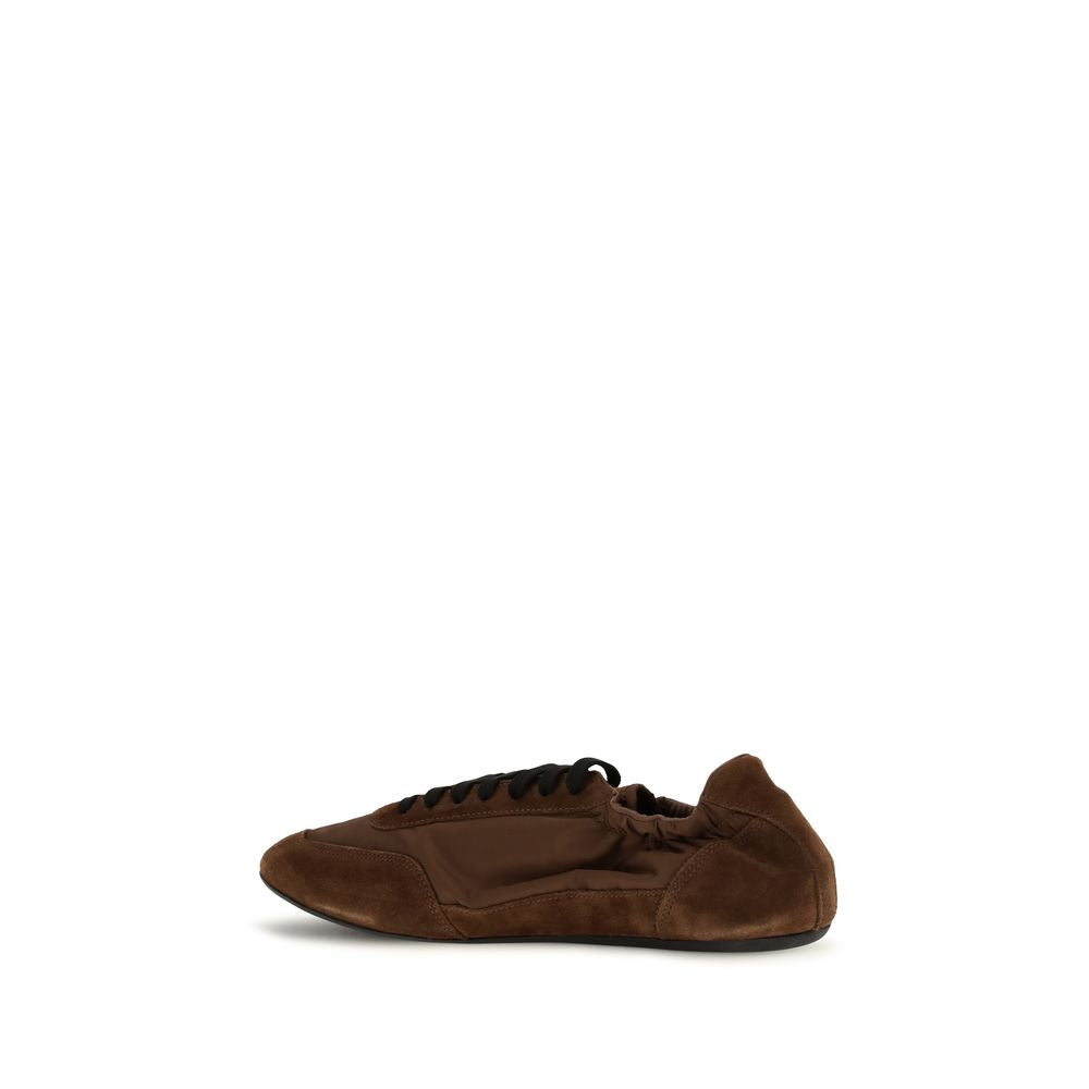 Athletic Sneakers by Prada for men in nylon suede leather brown & monogram features an exquisite silhouette, showcasing the premium athletic style of the Men's Athletic Nylon Suede Leather Sneakers with an exquisite finish.