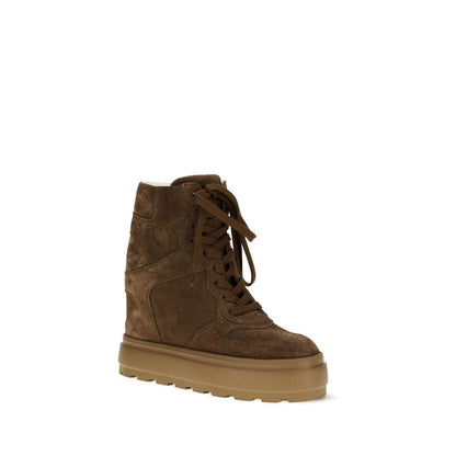 Sneakers by Casadei for women in suede calfskin leather brown features an fashionable silhouette, showcasing the premium Women's High Top Chunky Suede Calfskin Leather Sneakers in a fashionable high-top chunky style that offers a fashionable finish for refined style.