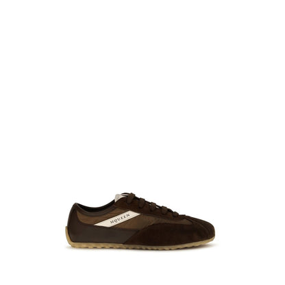 Athletic Sneakers by Alexander McQueen for women in suede leather brown showcases a architectural silhouette, artfully capturing the essence of the Women's Athletic Suede Leather Sneakers with its signature architectural athletic style construction.