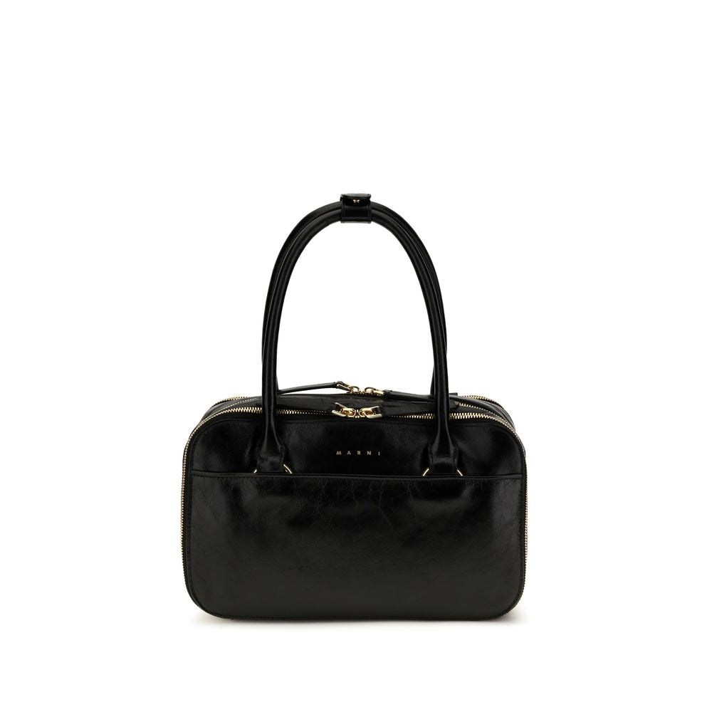 Small Handbag by Marni for women in bio-acetate & bos taurus calfskin leather black & print features a signature silhouette, showcasing a secure zipper and signature built-in-compartments & internal-pockets with versatile handle for a sophisticated look.