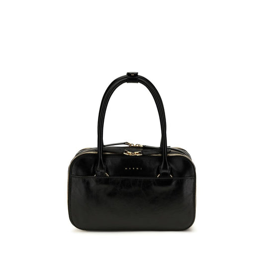 Small Handbag by Marni for women in bio-acetate & bos taurus calfskin leather black & print features a signature silhouette, showcasing a secure zipper and signature built-in-compartments & internal-pockets with versatile handle for a sophisticated look.